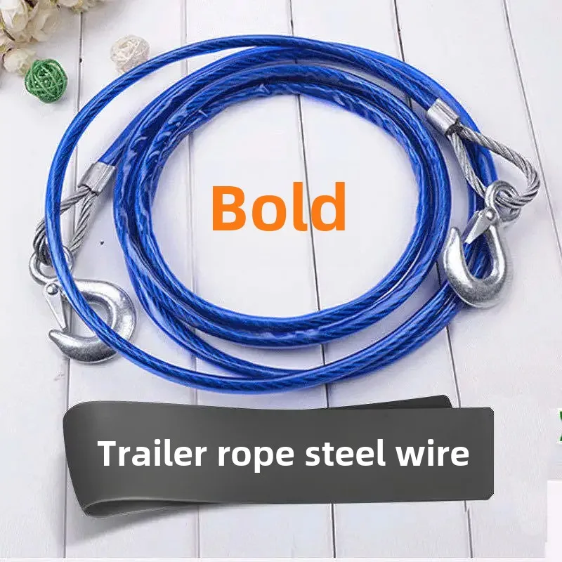 5 Meters 7 Tons Steel Wire Tow Rope For Cars Emergency Traction Off-Road Vehicle Towing Strap Strong Durable Tow Line