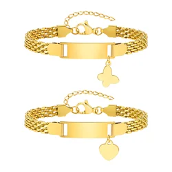 Free Engraving Stainless Steel Custom Bracelets Name Date Gold Color Heart Butterfly Shape For Baby Child's Birthday Gift