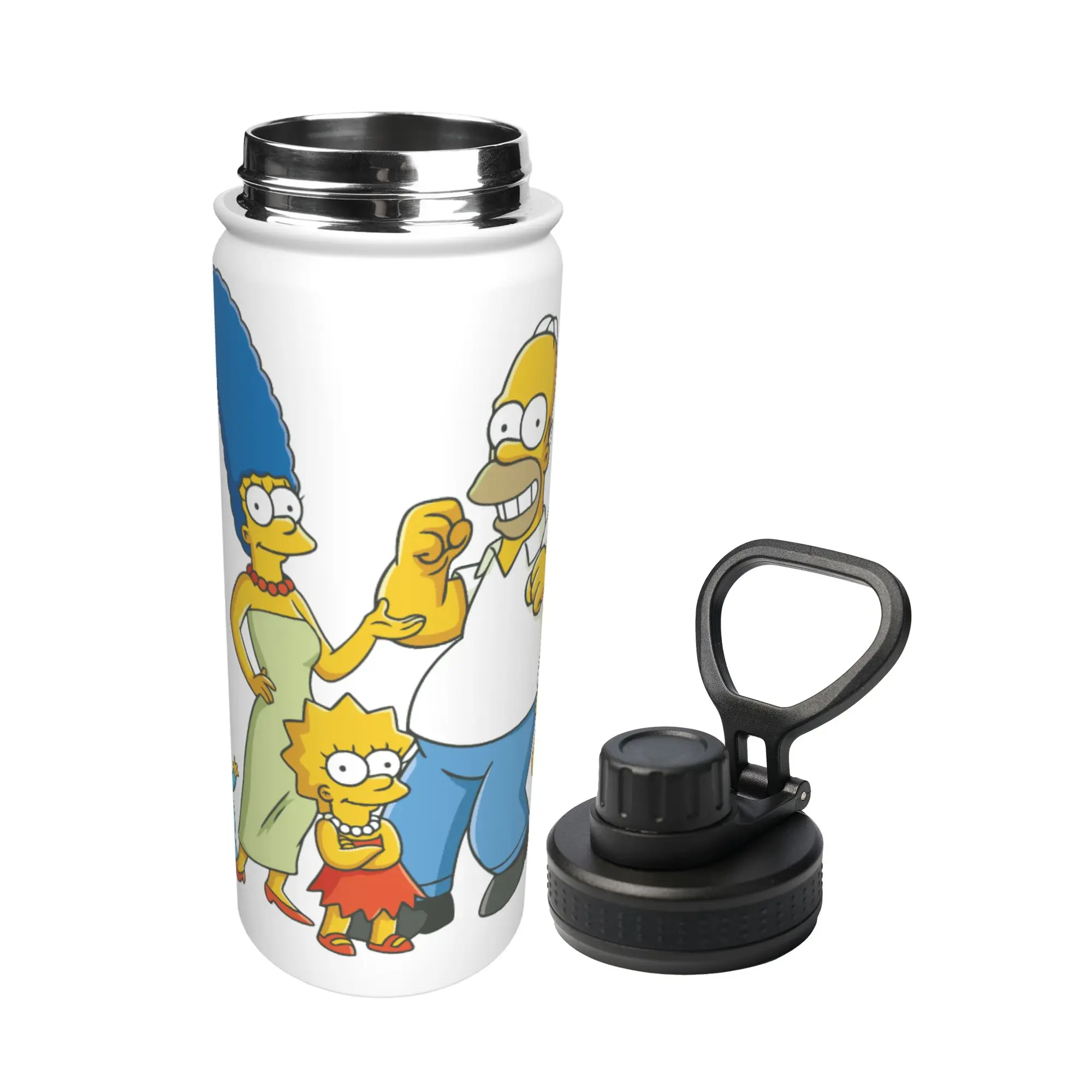 S-Simpsons Cartoon 18OZ Sports Insulated Kettle  Thermal Cup Stainless Steel School Mug Spill Proof