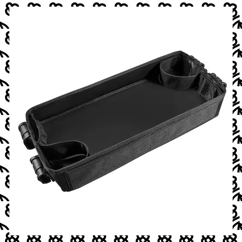 

A07I Tray For Stroller Stroller Cup Holder Organizer Tray For Snacks Waterproof Faux Leather Side Cup Holders & Mesh