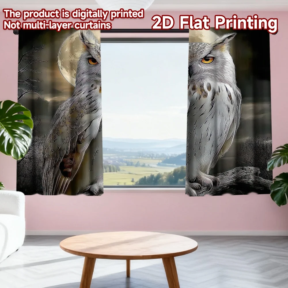 

2D flat printing 2pcs Scene Curtains Halloween Night Owl(1) Digital Printed Polyester Drapes Festive Holiday for Drapes for