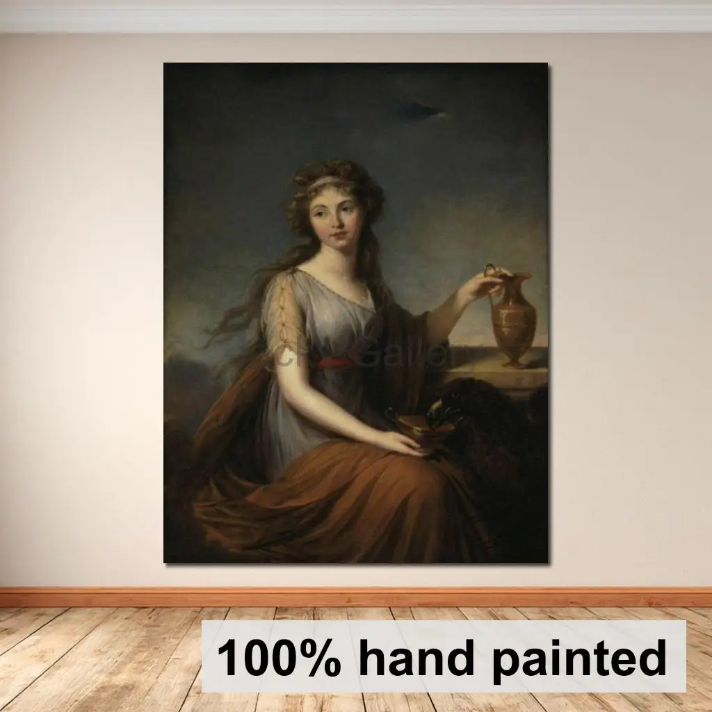 Porträt von Miss Pitt als Hebe, realistisches Ölgemälde auf Leinwand, Elisabeth Vigee Lebrun, handgemaltes Meisterwerk für die Wanddekoration im Büro