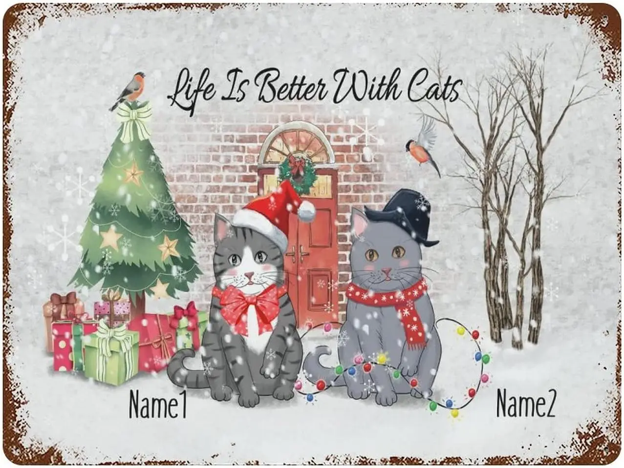 Life is Better with Cats Personalize Cat's Name Metal Sign Cat Lover Gifts for Women Tin Sign Retro Style Sign Metal Signs  sign