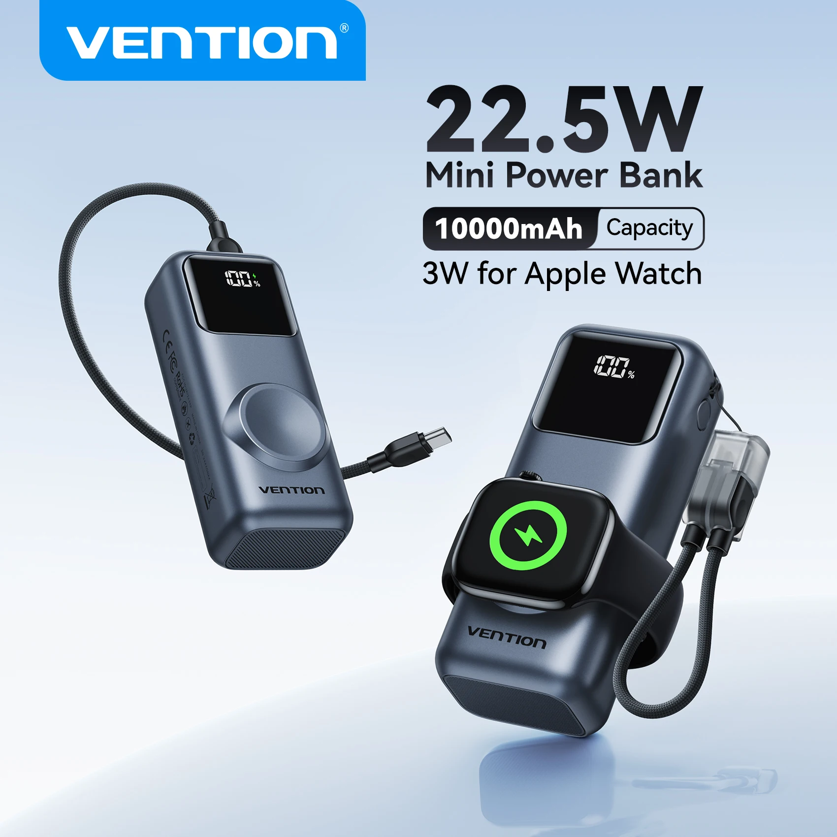 סוללת גיבוי מגנטית Vention Mini עם טעינה מהירה ותמיכה ב-Apple Watch
