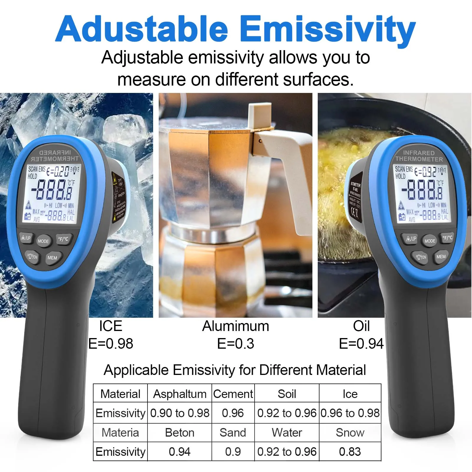 

HP-985C Non-contact infrared thermometer Contactless safety measurement D:S=16:1 Accurate measurement Backlight Data storage