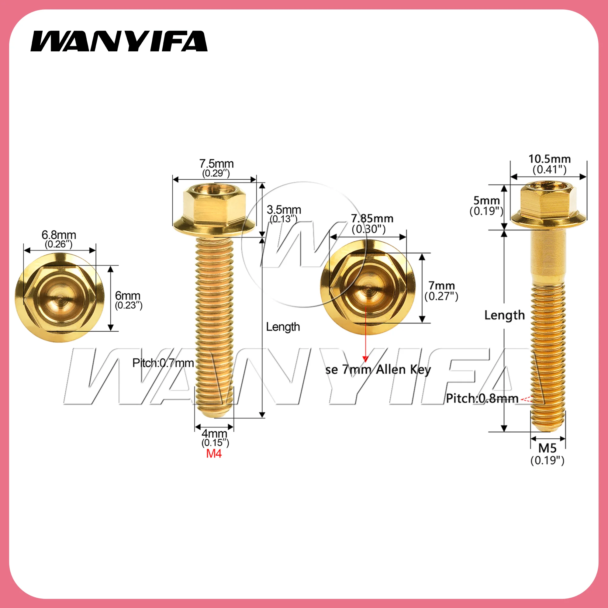 Wanyifa 10pcs Titanium Bolts M4/M5x6 8 10 12 15 20 25 30mm Small Flange Hex Head Screw for  Motorcycle Car  Gr5 Fateners