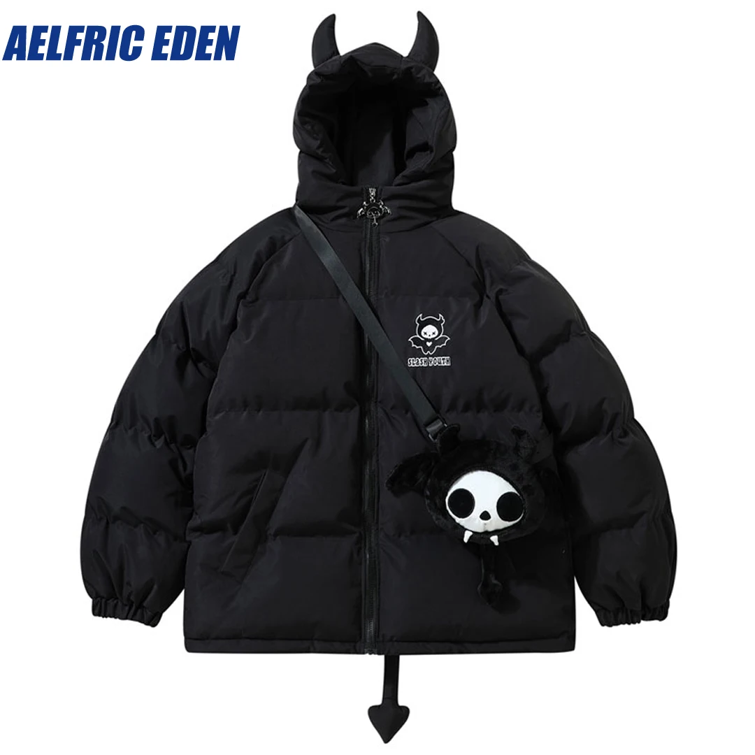 

Aelfric Eden 2024 Winter Jacket Hooded Parkas with Bag Devil Horn Thick Warm Bubble Padded Coats Harajuku Casual Puffer Jackets