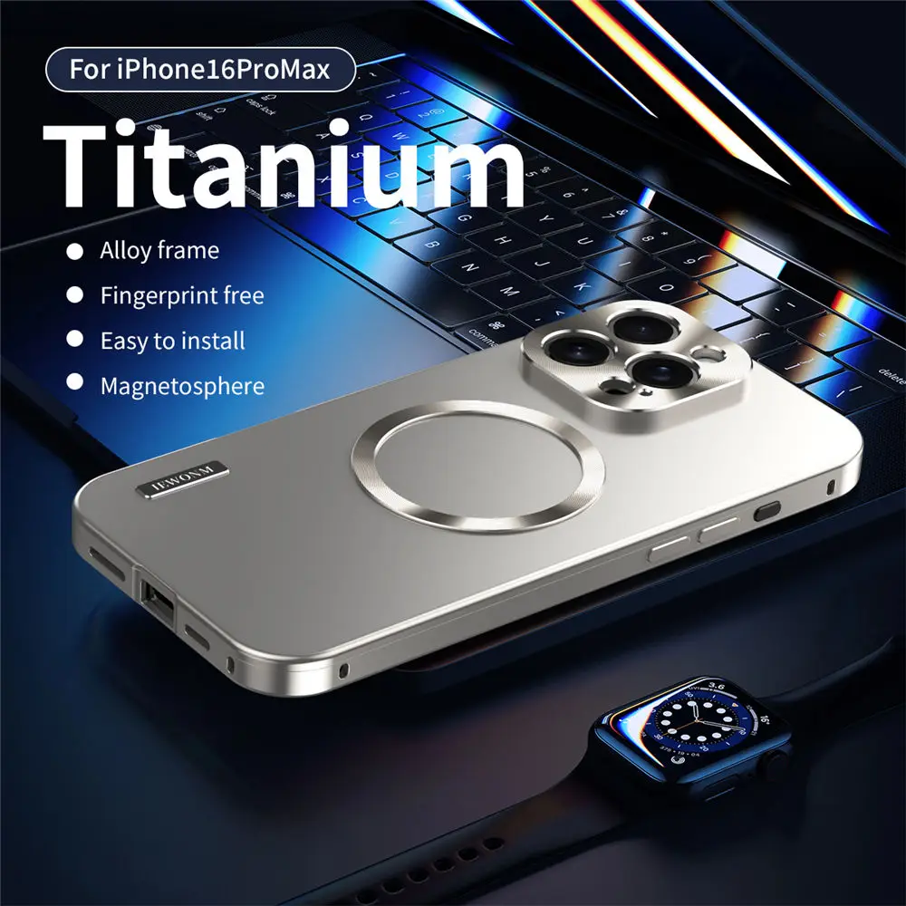 

Magnetic Premium Aluminum alloy Frame Case for iPhone 14 15 16 Pro Max Shockproof Back Cover