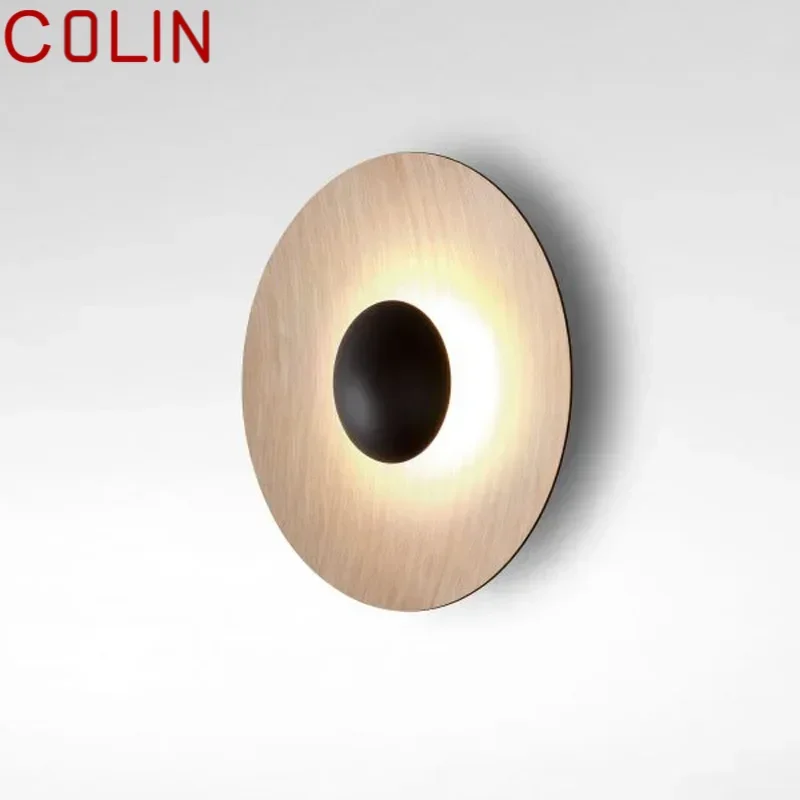 COLIN Round Nordic Wall Lamp Aluminum Wood Grain Sconce Light New Design For Bedroom Creative