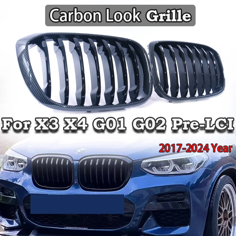 

Single Slat Front Bumper Kidney Grille For X3 G01 X4 G02 Gloss Black Tri-Color Half Carbon Matte Black Silver Frame Insert