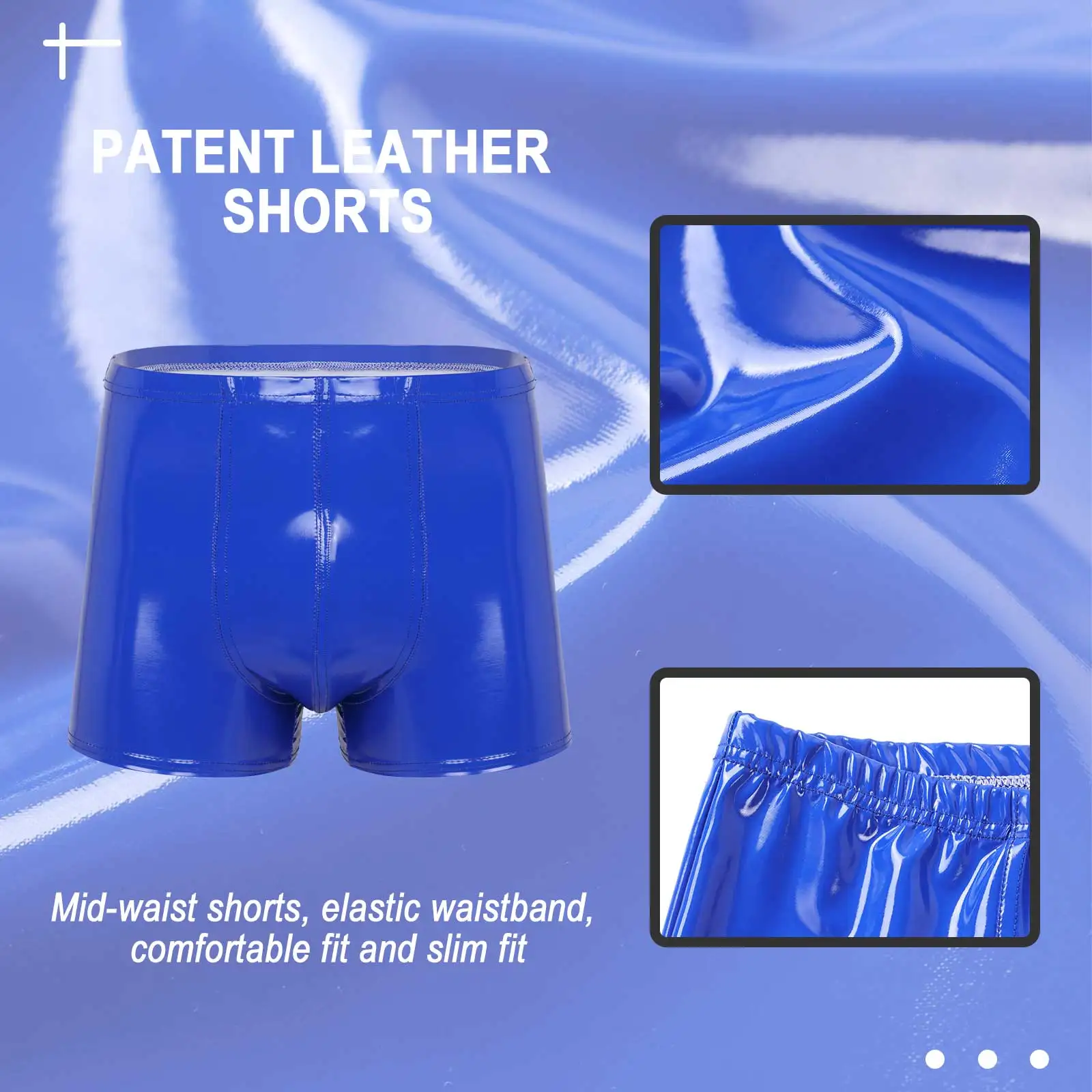 Men Latex PVC Shiny Leather Solid Shorts Pole Dance Costume Bulge Pouch Boxer Briefs Underpants Underwear Short Pants Clubwear