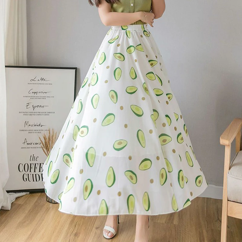 Women's Clothing 2023 New Fashion Print High Waist Elegant Long Skirt Summer Pleated Sweet Fairy Large Swing Maxi Skirts Faldas