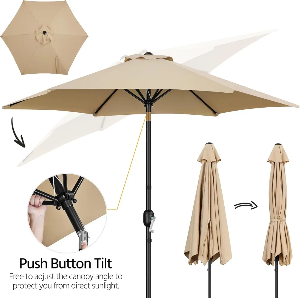 9FT Outdoor Patio Umbrella with Push Button Tilt & Crank, UV Protection Waterproof Sun Shade for Garden, Deck, Pool Backyard