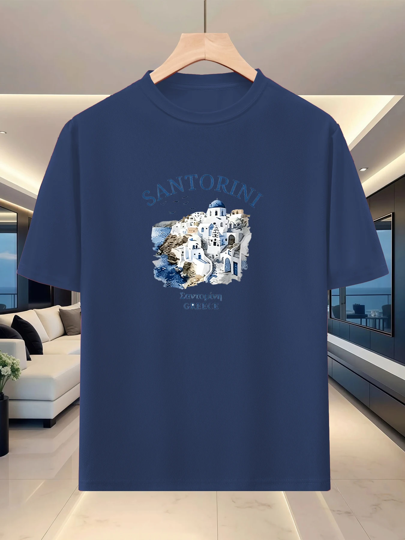 Free and artistic men's loose spring and summer short distance travel creative pattern printed short sleeved shirt