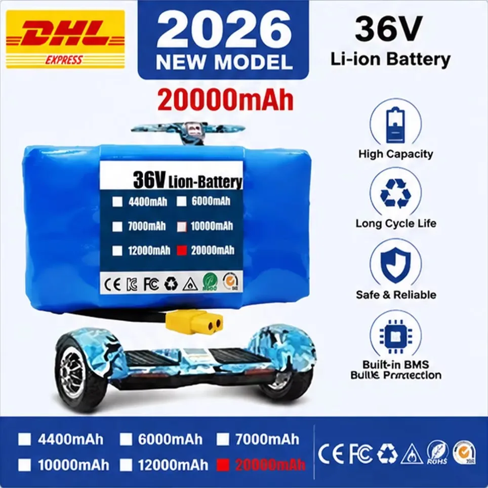 Image of 20000mAh 36V 10s2p Wiederaufladbarer Lithium-Akku für Selbstbalancierende Elektroroller, Einräder, Hoverboards