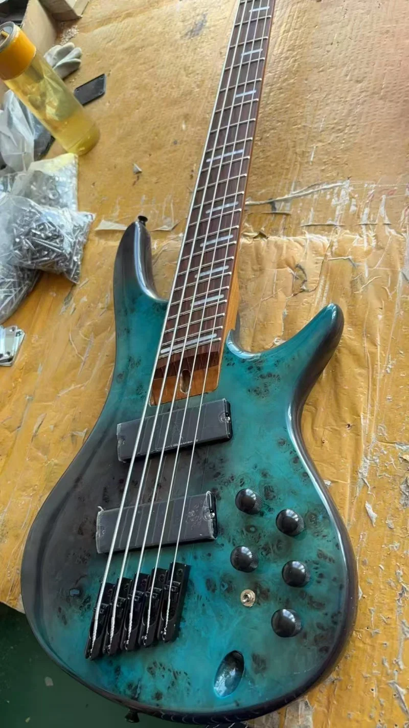 High-quality 5-string electric bass, maple neck, fan-shaped rosewood fingerboard with built-in electronic equipment, free delive