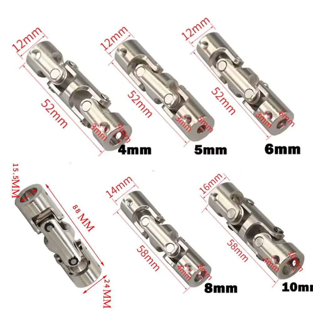 1Pcs 4/5/6/8/10/15.5mm Steel Three-Section Universal Joint Coupling Boat Car Shaft Coupler with M3/M4 Screw Metal Cardan Joint