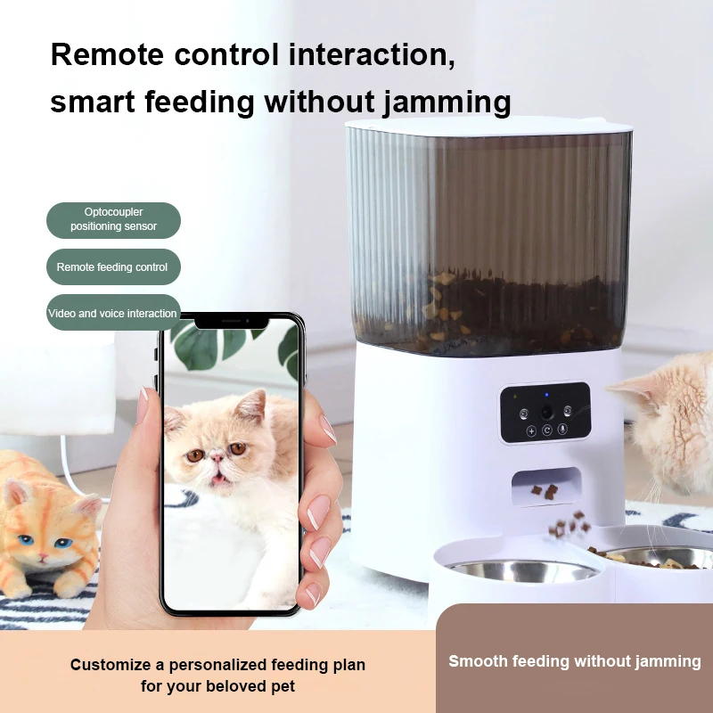 وحدة تغذية القطط الأوتوماتيكية STLF مع موزع تغذية الطعام الكهربائي الذكي بسعة 5 لتر مع تطبيق تحكم عن بعد
