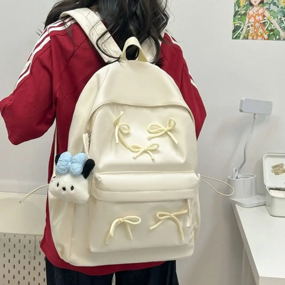 Mode Grote Capaciteit Boog Rugzak Effen Kleur Strik Decoratie Meisjes Rugzak Rits Laptop Rugzak Studenten