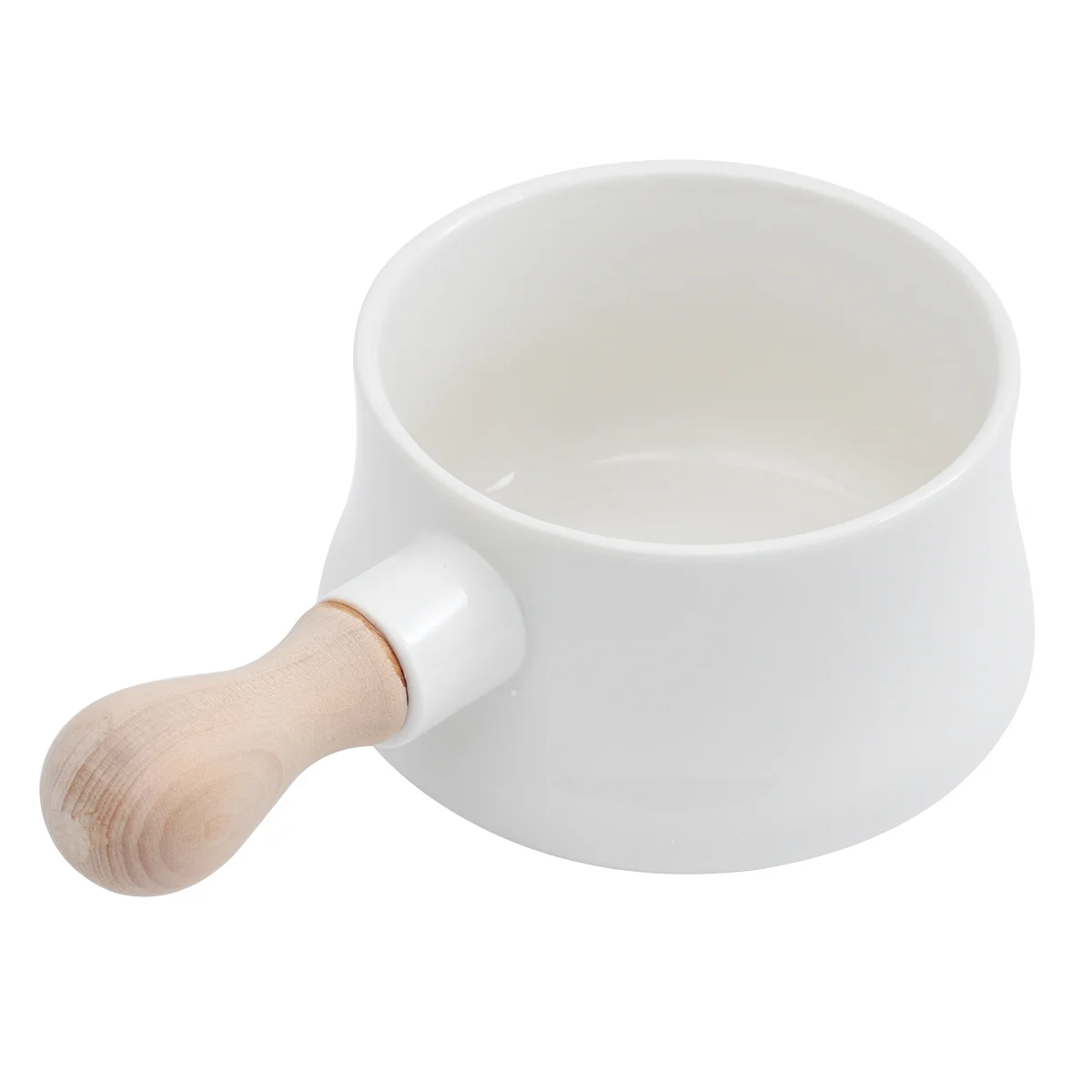 

Fashion Porcelain Soup Milk Dessert Bowl Noodle Bowl Wood Handle Ceramic Breakfast Bowl for Home (White, About 380ML)