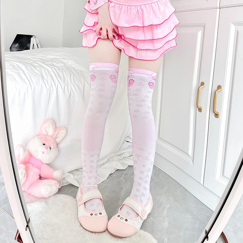 Japanese Original Cartoon Printed Thigh High Stocking Cute Knee High Socks Daily Versatile Sweet Kawaii Velvet Stockings Lolita