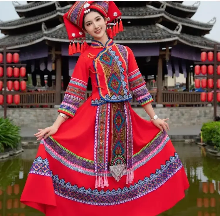 Guangxi Zhuang Clothing Women's March Three Ethnic Performance Clothing