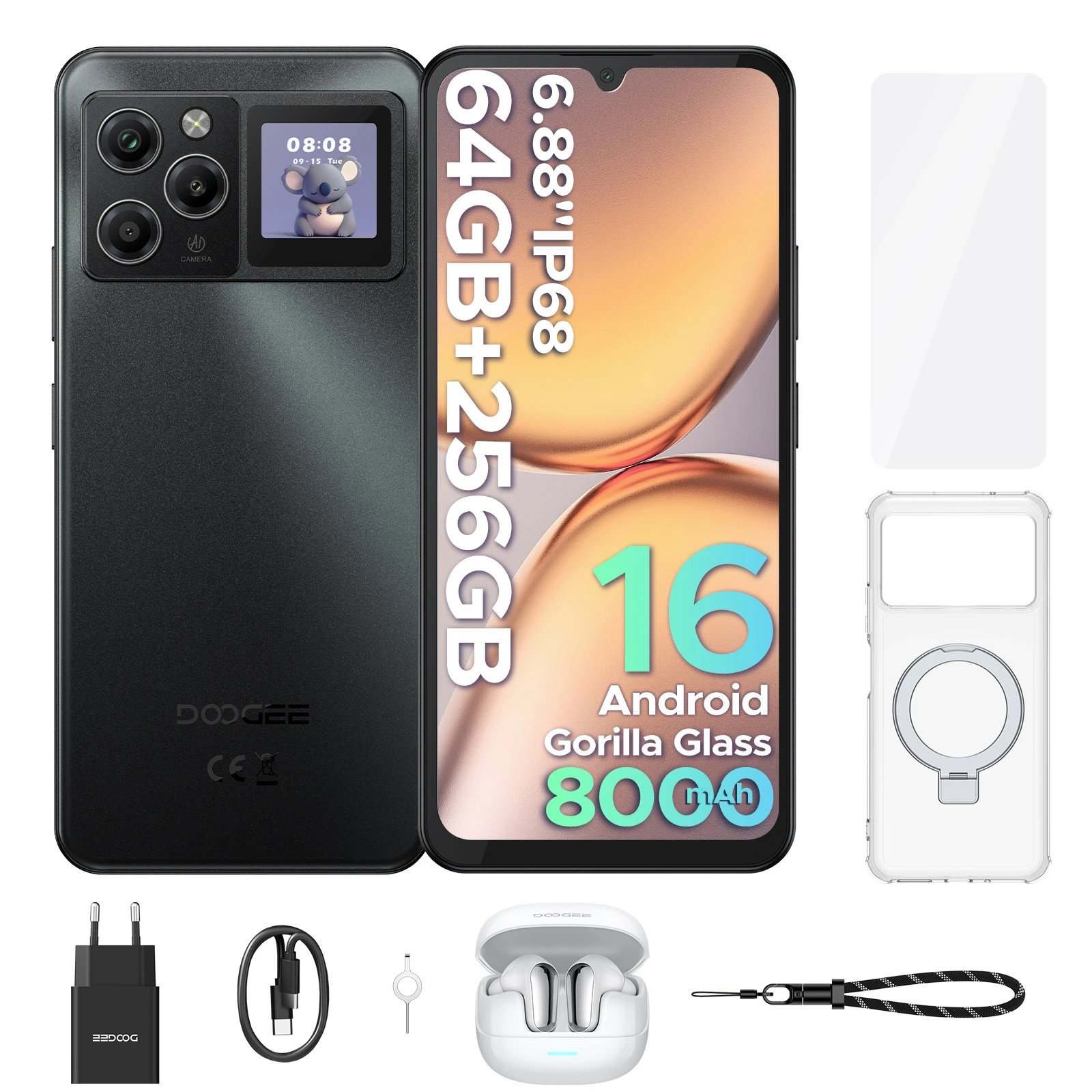 Doogee M30 Pro Smartphone 6,88" scherm 8000mAh batterij 1,3" achterdisplay 64Gb (8+56) 256Gb 64Mp camera Android 16 mobiele telefoon
