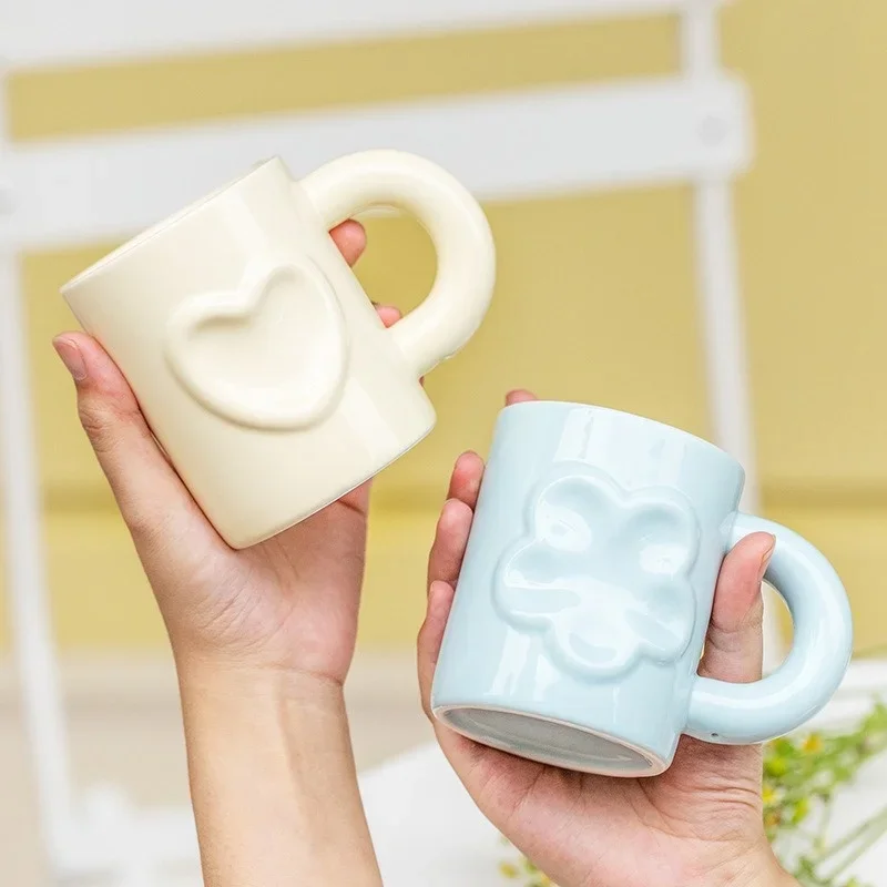 1Pcs 300ML Fashion Light Luxury Mug Girl Heart Ceramic Coffee Cup High-end Gift Boutique Kitchen Living Room Supplies