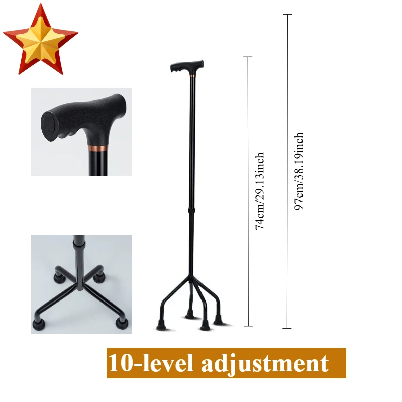 

Crozier Cane Walking Stick Four-legged Elderly Telescopice Aluminum Alloy for Men and Women Lightweight Retractable