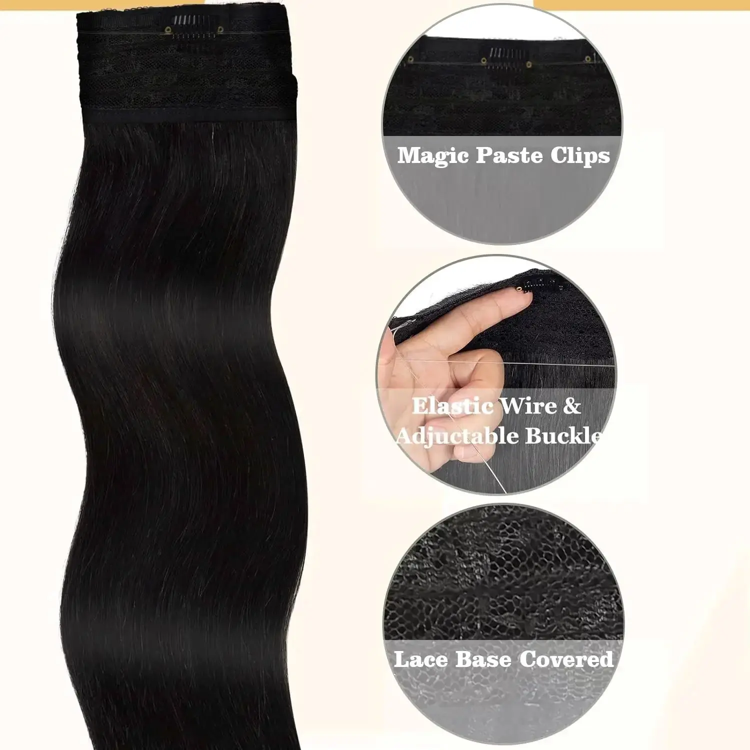 Fish Line One Piece Clips in Hair Extensions 120g Natural Straight 16“-26” 100% Human Hair with Invisible Adjustable Fish wire