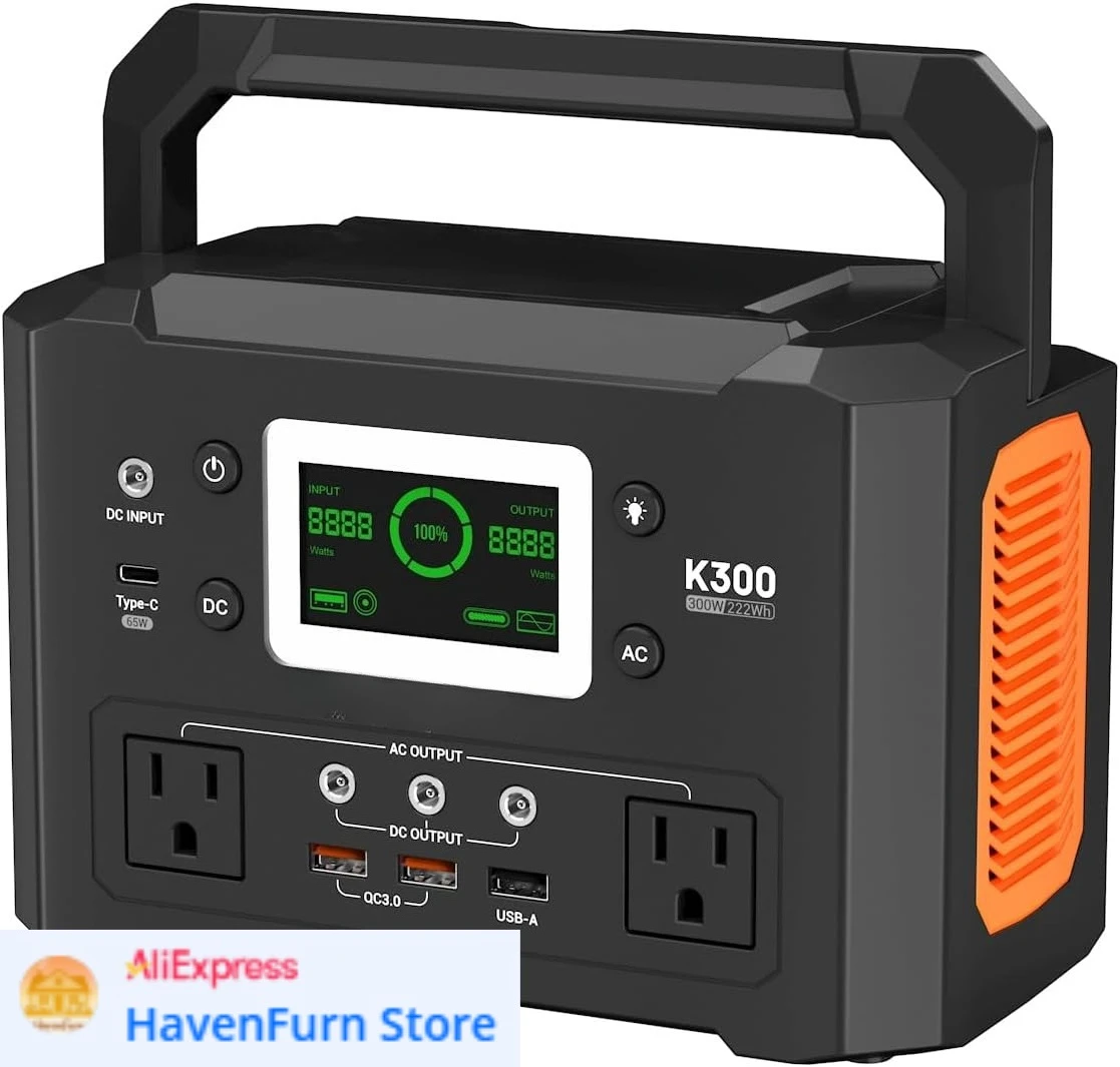 

Portable Power Station 300W, 222Wh Solar Generator with 110V Pure Sine Wave AC Outlet & 65W USB-C Fast Charge for Camping