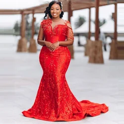 Aso Ebi Style Embroidery Lace Evening Dresses for Black Women Luxury Beaded Tassels Wedding Reception Dress African Formal Gowns