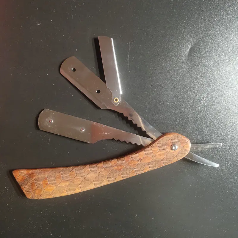 Maquinilla de afeitar con mango de madera para hombre, maquinilla de afeitar clásica, profesional, para corte de pelo de peluquero, tipo de hoja de cambio, 1 unidad