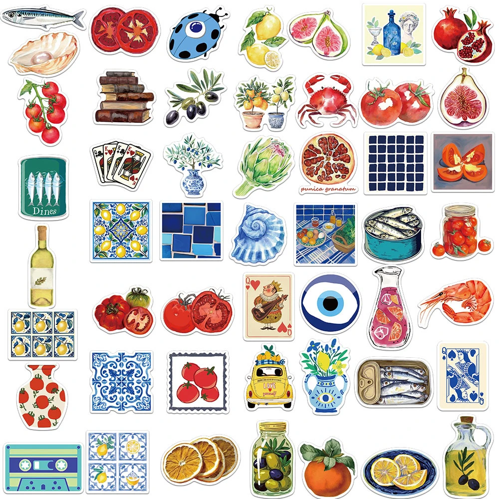 10/30/50/100 قطعة الطماطم البحر الأبيض المتوسط الكرتون ملصقات Vintage الشارات الجمالية الأمتعة الثلاجة المحمول الهاتف الكتابة على الجدران ملصق حزمة
