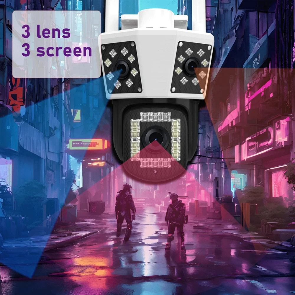 12MP Three Lens 5G IP WiFi Camera Surveillance PTZ Full Color Night Vision Security Camera Outdoor Waterproof Smart Human Detect