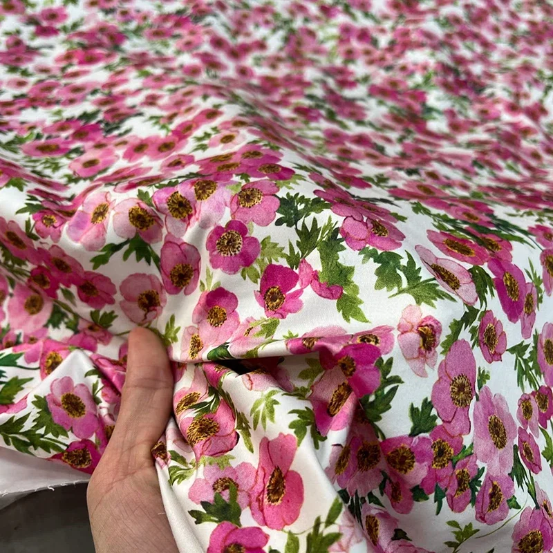 Floral Printing Cotton Poplin Fabric Brand Fashion Design for Dress Clothing Polyester Material Satin Cloth by Meters for Sewing