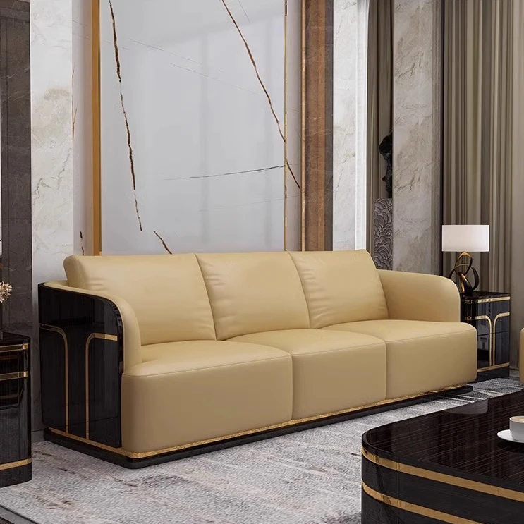 #High Quality Wood Grain Stainless Steel Surface Sectional Convertible Light Luxury Sofa for Apartment Basement Living