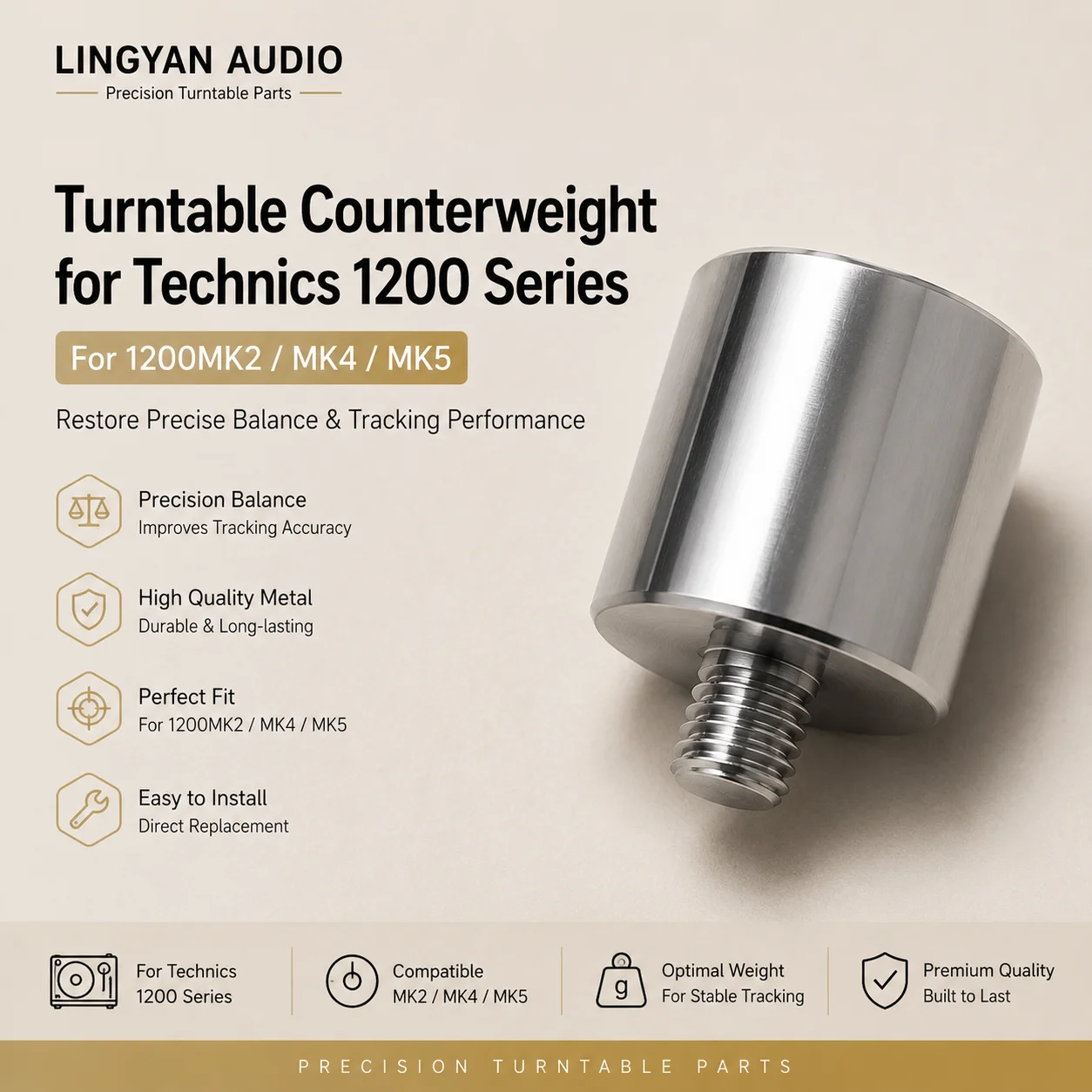 Contrapeso para Tornamesa de Vinilo Technics SL-1200 MK2 MK4 MK5 Panasonic