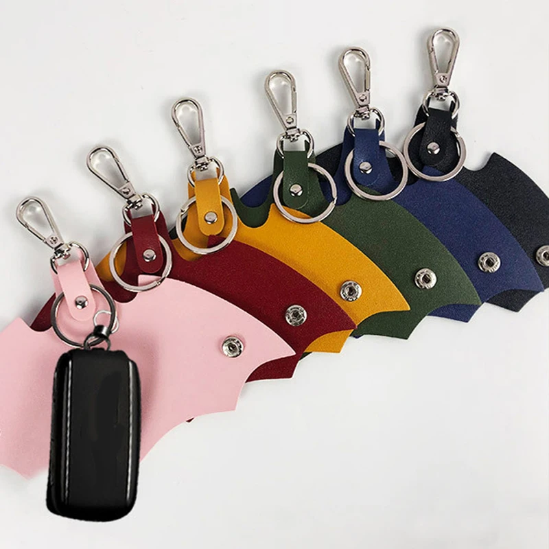 Fashion Funny Bat Pu Leather Keychains For Women Men Car Keyrings Protective Holder Anti-lost Waist Key Bag Accessories Gift 1pc