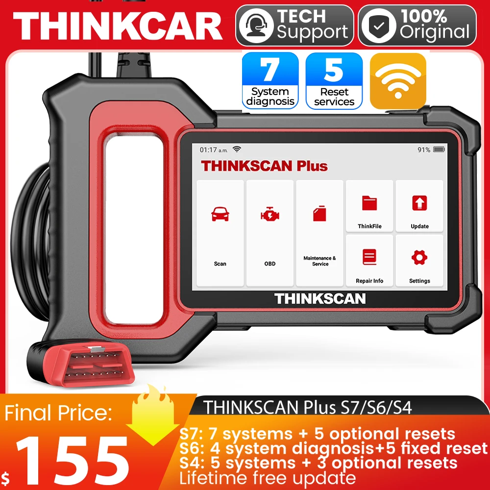 

THINKCAR THINKSCAN Plus S7/S4/S6 OBD2 Diagnostic Tool Auto Code Reader ABS SRS EPB SAS Oil Reset OBD Automotive Scanner Free