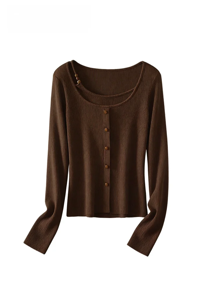 

Вязаный длинный топ размера плюс, женский осенне-зимний повседневный топ, удобный крой, круглый, с принтом, из смеси хлопка, облегающий крой