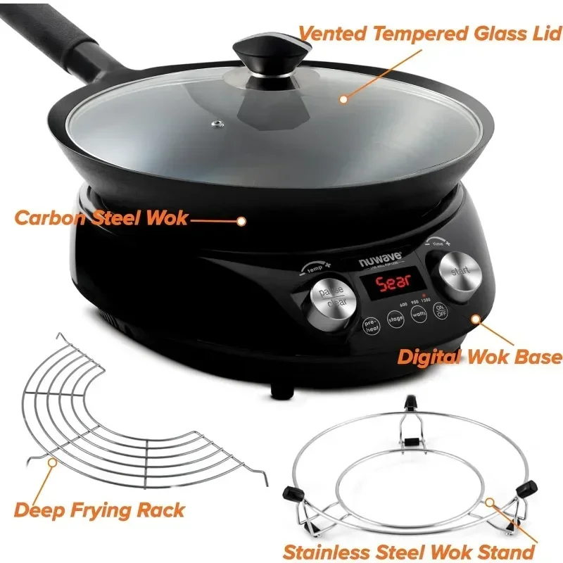 Nuwave Mosaic Induction Wok, Precise Temp Controls from 100°F to 575°F in 5°F, Wok Hei, Infuse Complex Charred Aroma & Flavor