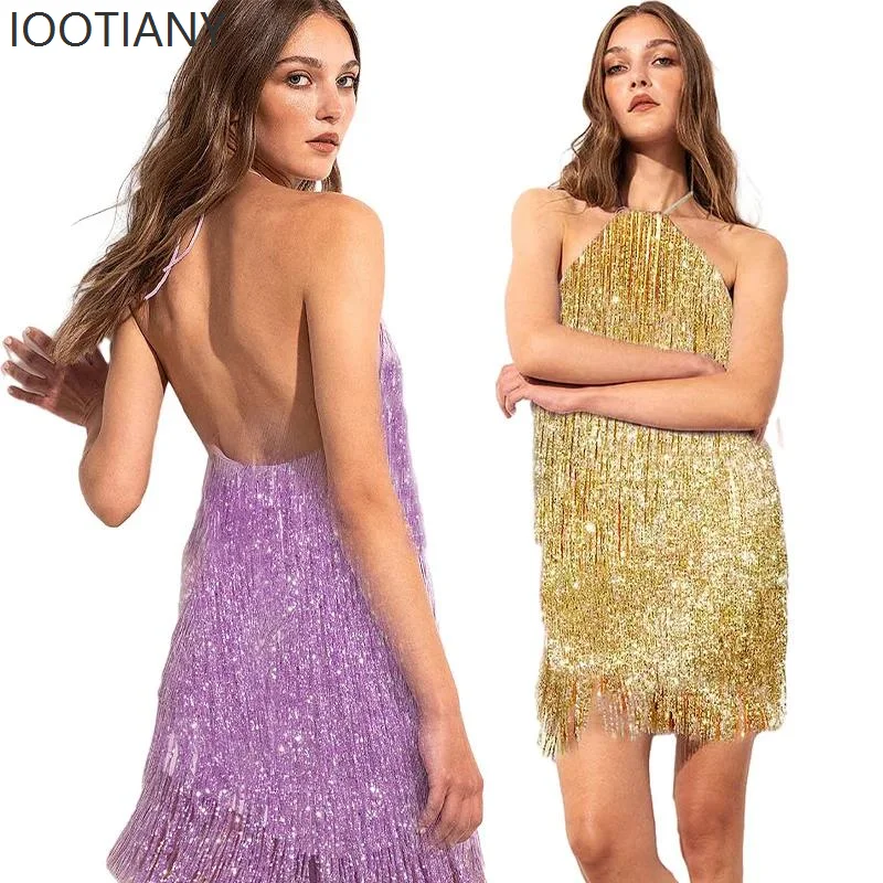 

New Sleeveless Backless Suspender Dress Tassel Evening Dress Women's Halloween Carnival Party Stage Dance Performance Costume