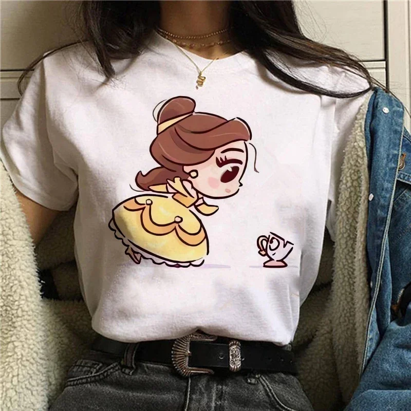 Summer Aurora Princess Mermaid Cartoon Print T-shirts Harajuku Casual Women Tees Round Neck Short Sleeve Tops Girls Clothes