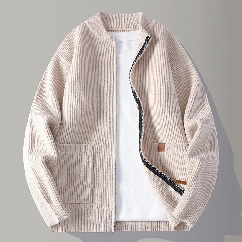 Cardigan lavorato a maglia casual allentato da uomo con colletto alla coreana autunno inverno