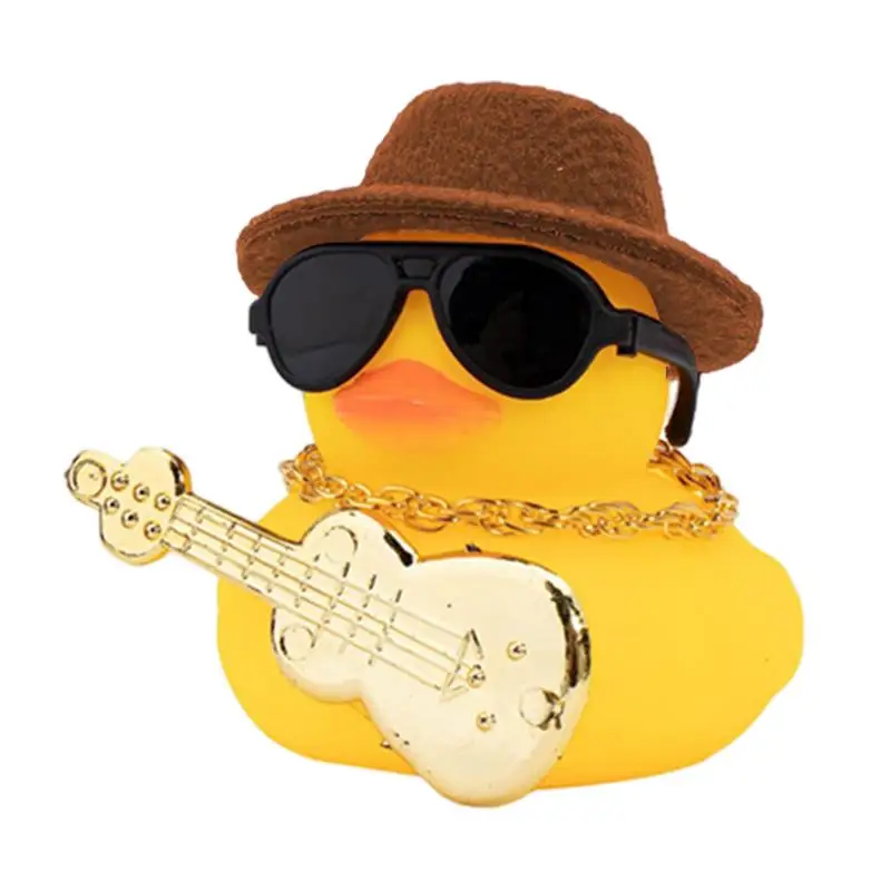 Auto-Gummiente mit Sonnenbrille und Zylinder, weiches Gummi-Musical, Auto-Ente, Armaturenbrett-Dekoration, Autozubehör mit Musical