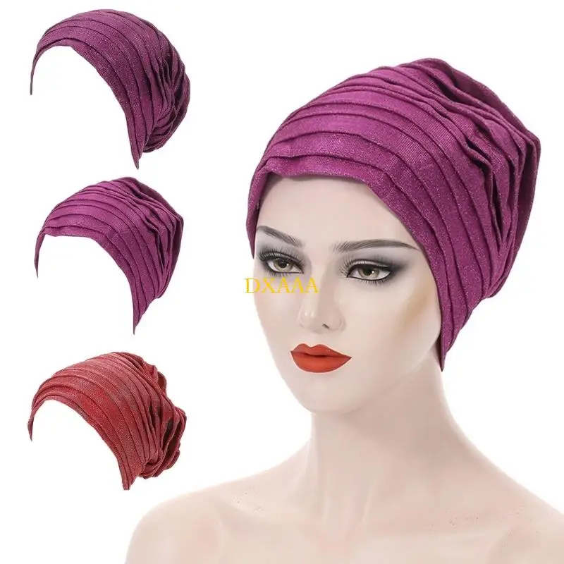 DXAA African Stretch Glitter Hijab Hair Wrap Turban Hat for Women Dressing Up