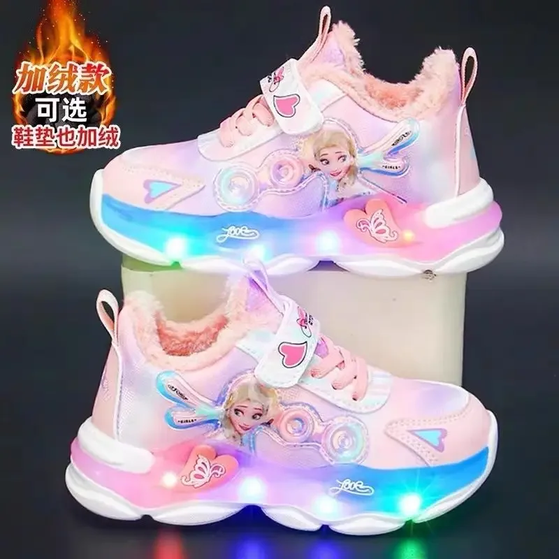 Disney Princess Elsa sports shoes led flashing light casual shoes new mesh surface breathable student running shoes