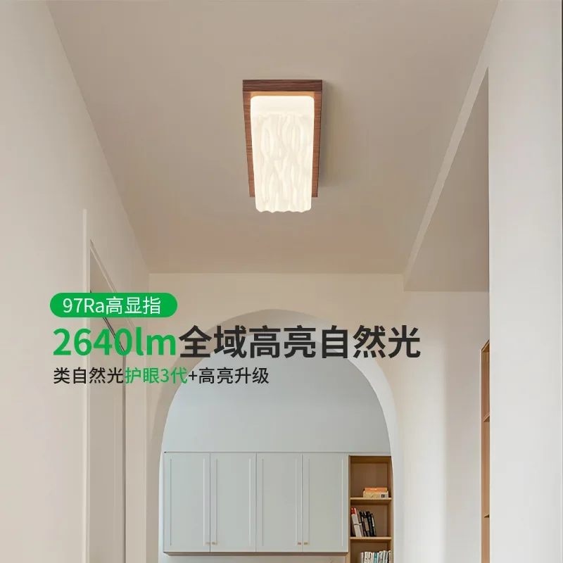 Chic Walnut Ceiling Lamp for Foyer Hallway Dressing Room Entryway, Long Strip Light Fixture in Minimalist Style