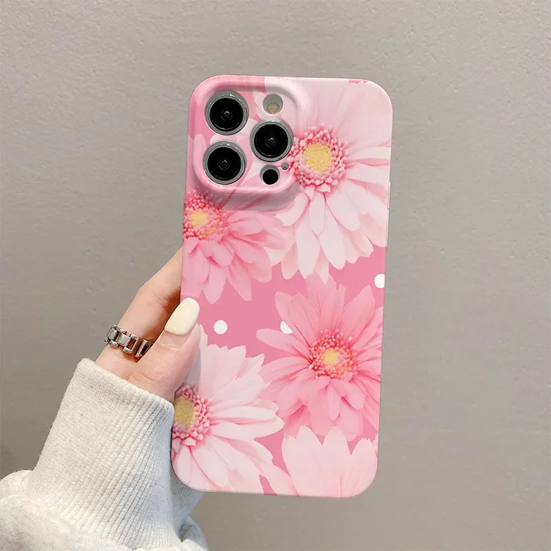 

Suitable for 15 14 13 12 11 Pro Max Cute Pink Cherry Blossom Coloured Paintings Hard Case All-inclusive Drop-proof Phone Case